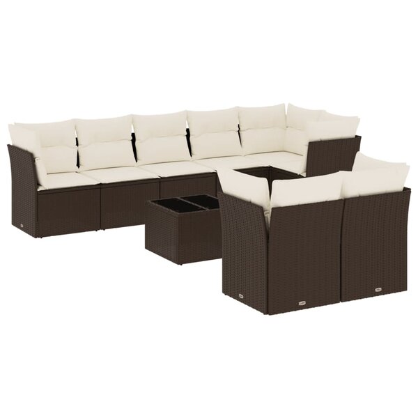 vidaXL Salon de jardin avec coussins 9 Pièces marron résine tressée