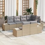 vidaXL Set de canapé de jardin 7 pièces avec coussins Beige Polyratan
