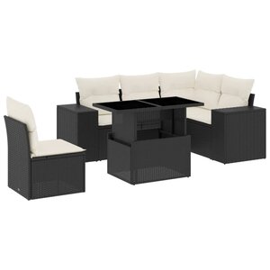 vidaXL Salon de jardin 6 Pièces avec coussins noir résine tressée