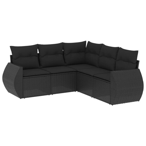 vidaXL Salon de jardin 5 Pièces avec coussins noir résine tressée