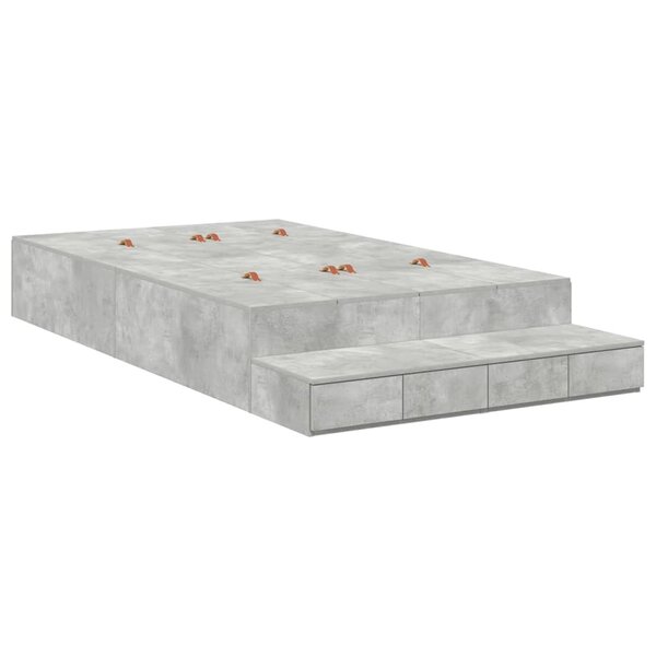 vidaXL Cadre de lit avec rangement Gris béton 120 cm Bois d'ingénierie