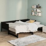 vidaXL Lit coulissant Noir Bois de pin solide 2x(90x190) cm