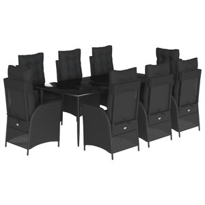vidaXL Ensemble à manger de jardin 9Pièces coussins noir résine tressée