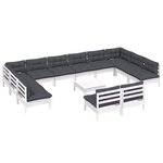 vidaXL Salon de jardin 13 Pièces avec coussins blanc bois de pin solide