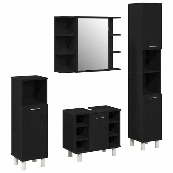 vidaXL Ensemble de mobilier de salle de bain avec étagère 4 Pièces Noir