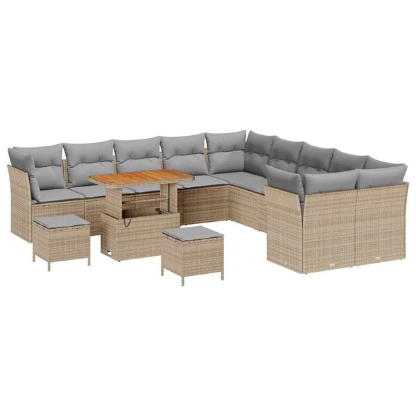vidaXL Ensemble de canapé de jardin 13 Pièces Beige polyrotin