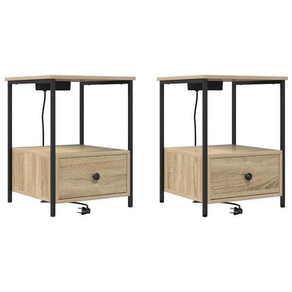 vidaXL Table de nuit avec station de chargement 2 Pièces Chêne sonoma