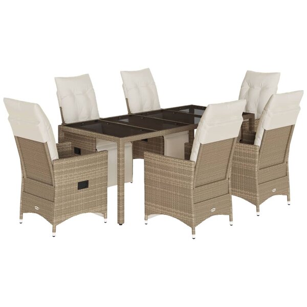 vidaXL Ensemble de bistro de jardin 7 Pièces coussins beige poly rotin