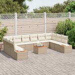 vidaXL Ensemble de canapé de jardin 11 Pièces beige et crème Poly rotin