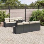 vidaXL Ensemble de canapé de jardin avec coussin 7 Pièces Noir et crème