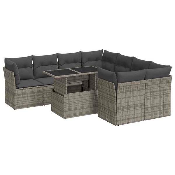 vidaXL Salon de jardin 9 Pièces avec coussins gris résine tressée