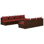vidaXL Salon de jardin 8 Pièces avec coussins résine tressée marron