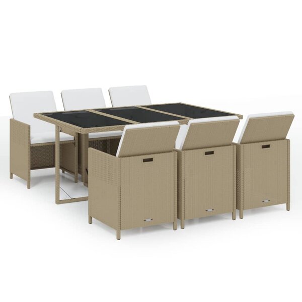 vidaXL Ensemble à dîner de jardin coussins 7 Pièces Résine tressée Beige