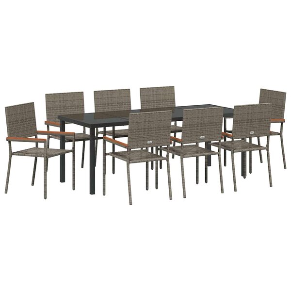 vidaXL Ensemble de salle à manger pour jardin 9 Pièces Gris polyrotin