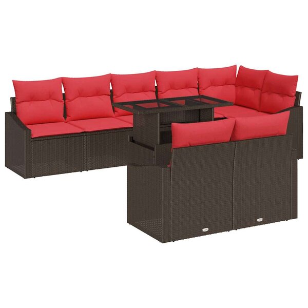 vidaXL Ensemble de canapé de jardin 9 Pièces Marron et rouge polyrotin