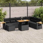 vidaXL Salon de jardin avec coussins 9 Pièces noir résine tressée acacia