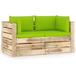 vidaXL Canapé de jardin 2 places avec coussins Bois imprégné de vert