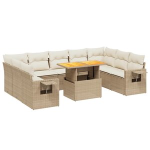 vidaXL Salon de jardin avec coussins 10 Pièces beige résine tressée