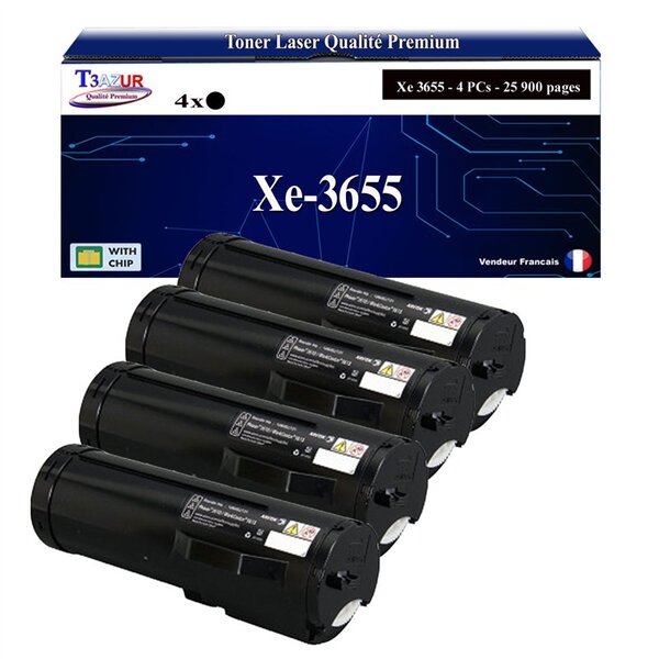 T3AZUR -4x Toners compatibles avec Xerox WorkCentre 3655 (106R02740/106R02738/106R02736) - Noir