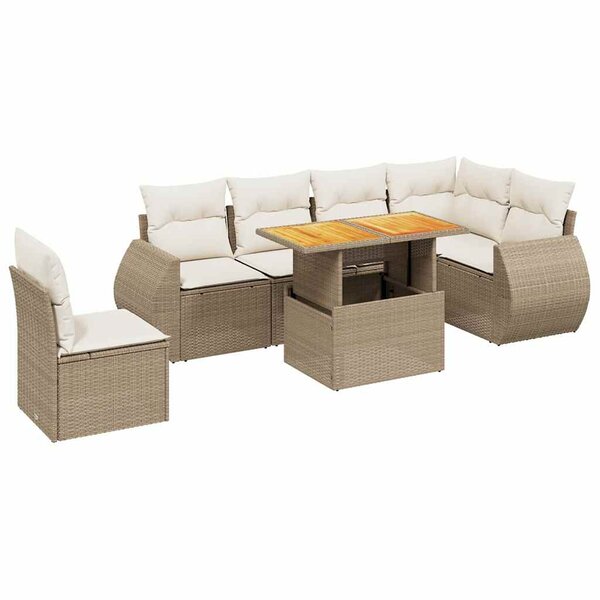vidaXL Salon de jardin avec coussins 7 Pièces beige résine tressée