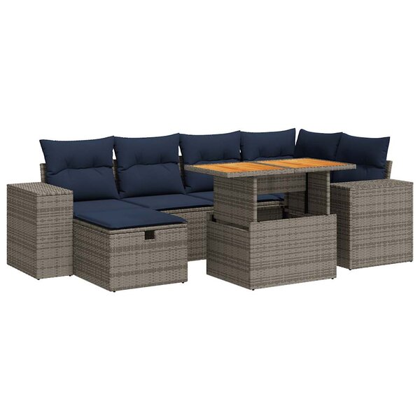 vidaXL Salon de jardin avec coussins 7Pièces marron résine tressée acacia