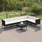 vidaXL Salon de jardin 8 Pièces avec coussins résine tressée noir