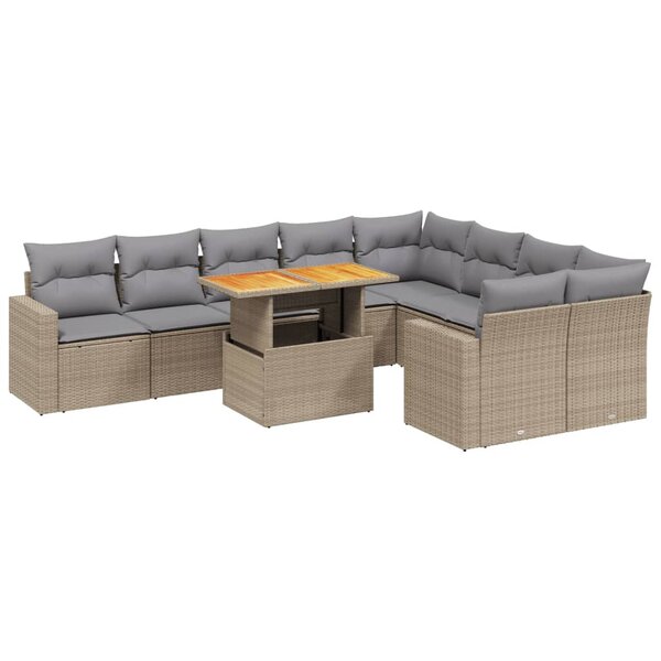 vidaXL Salon de jardin avec coussins 10 Pièces beige résine tressée