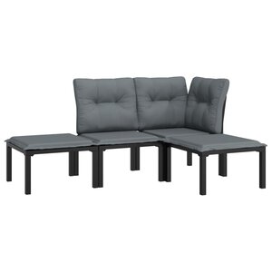 Salon de jardin meuble d'extérieur ensemble de mobilier 4 pièces noir et gris résine tressée 02_0016269