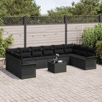 vidaXL Ensemble de canapé de jardin 11 Pièces Noir Poly rotin