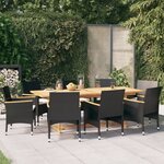 vidaXL Ensemble à manger de jardin 9 Pièces avec coussins Noir