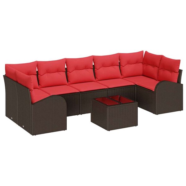 vidaXL Ensemble de canapé de jardin 8 Pièces Beige Rouge 55 x 55 x 37 cm