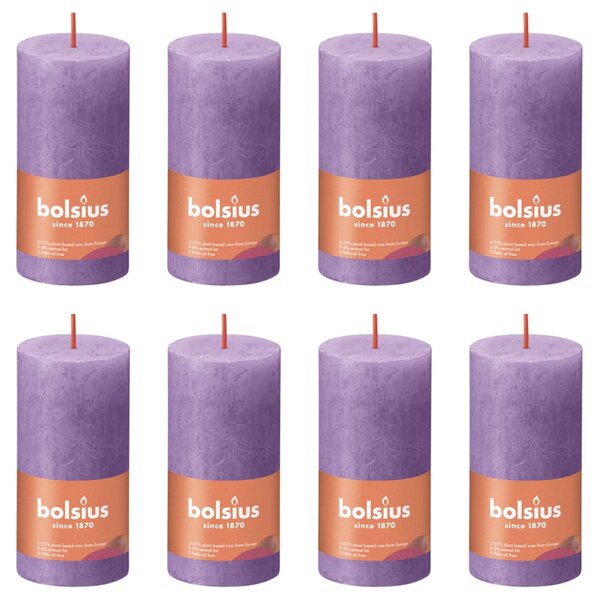 Bolsius Bougies pilier rustiques Shine 8 Pièces 100x50 mm Violet vibrant