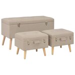 Banquette pouf tabouret meuble tabourets de rangement 3 Pièces beige tissu 3002089