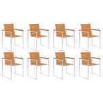 vidaXL Chaises de jardin lot de 8 Bois d'acacia et acier inoxydable