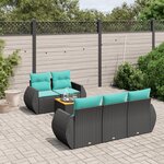 vidaXL Salon de jardin 6 Pièces avec coussins noir résine tressée