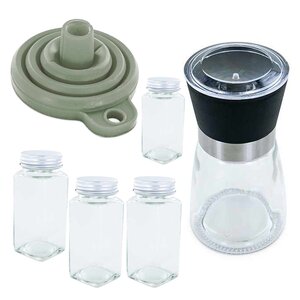 Coffret épices avec moulin  entonnoir & 4 flacons