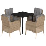 vidaXL Ensemble à manger de jardin avec coussins 5Pièces Beige poly rotin