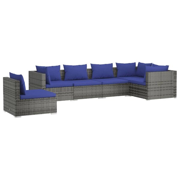 vidaXL Salon de jardin 6 Pièces avec coussins résine tressée gris