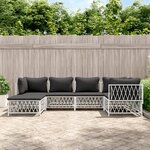vidaXL Salon de jardin avec coussins 6 Pièces blanc acier