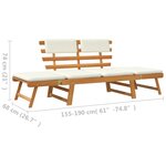 vidaXL Banc de jardin avec coussins 2-en-1 190 cm Bois d'acacia massif