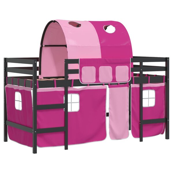 vidaXL Lit mezzanine enfants avec tunnel sans matelas rose 90x200 cm