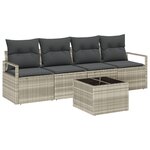 vidaXL Canapé de jardin 5 pièces avec coussins gris clair en poly rotin