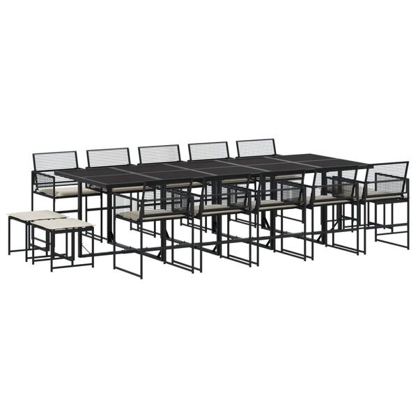vidaXL Ensemble à manger de jardin 15 Pièces coussins noir résine tressée
