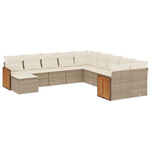 vidaXL Salon de jardin 11 Pièces avec coussins beige résine tressée