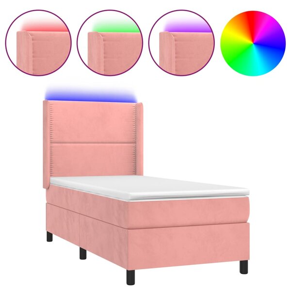 vidaXL Sommier à lattes de lit matelas et LED Rose 80x200 cm Velours