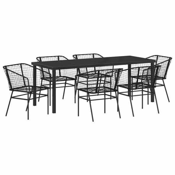 vidaXL Ensemble de salle à manger pour jardin 7 pc Noir polyrotin