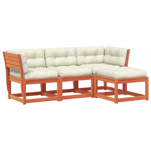 vidaXL Salon de jardin 4 Pièces avec coussins cire marron bois pin massif
