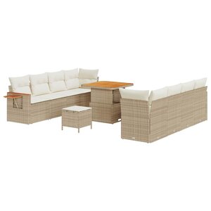 vidaXL Ensemble de canapé de jardin 11 Pièces Beige Poly rotin