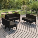 vidaXL Salon de jardin 6 Pièces avec coussins résine tressée noir