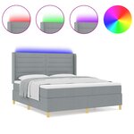 Lit Box Spring vidaXL avec Matelas & Éclairage LED Gris clair 180x200 cm Tissu